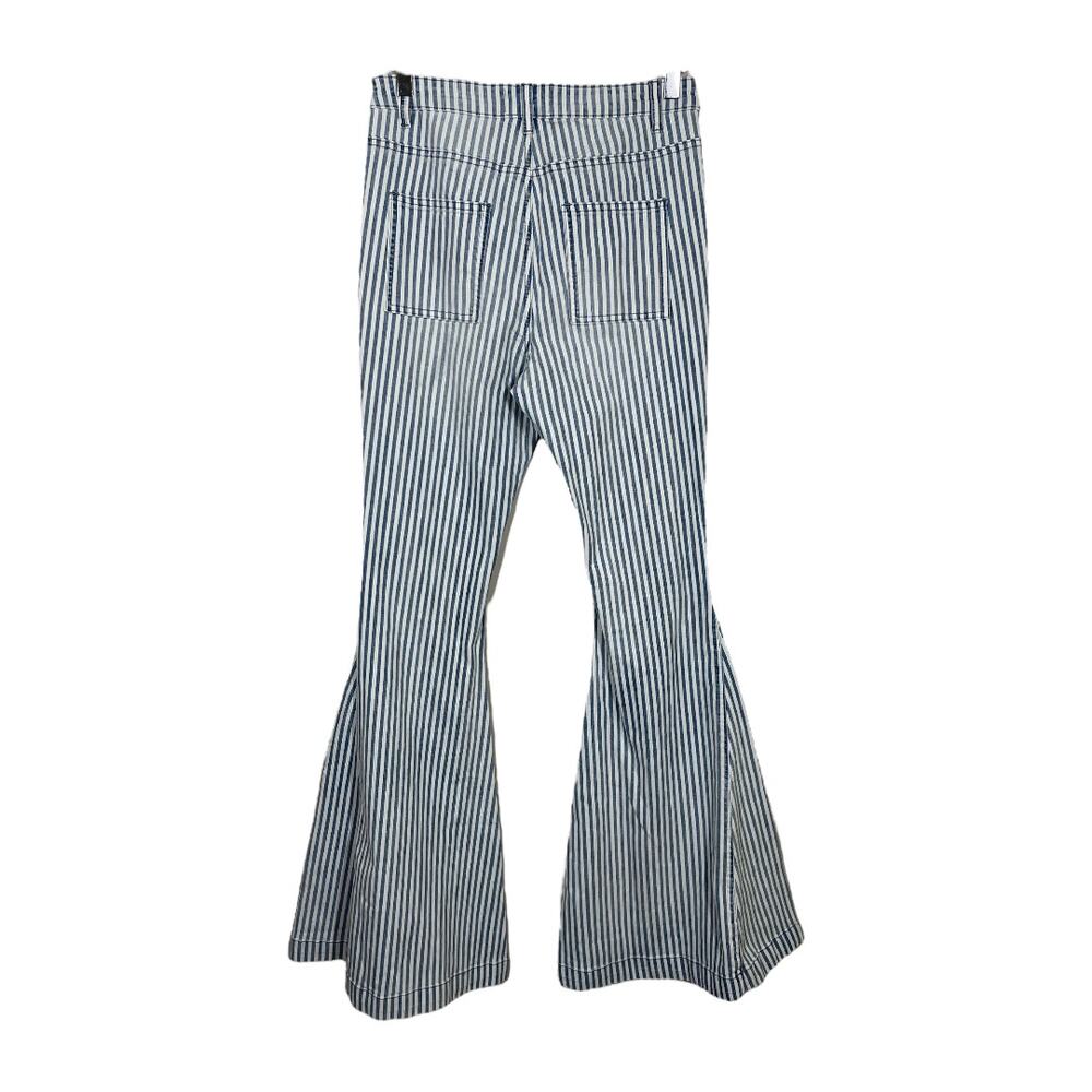 By Together Blue Striped Bell Bottom Jeans Small New High Waisted Boho Flare - Picture 2 of 6